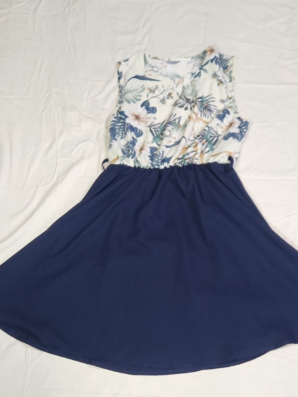 SHEIN Navy Blue Skirt Dress with Floral Print Top SIZE S